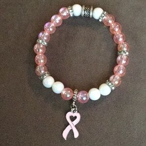 Stretch Bracelet, PINK AWARENESS RIBBON CHARM